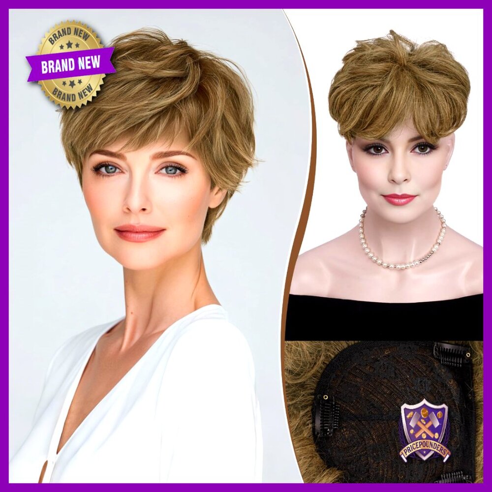 Human Hair Topper Pixie Cut With Bangs Lightweight Breathable Base